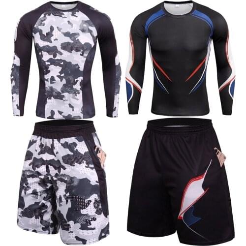 Boxing Set MMA Compression T-shirt + Shorts 3D Printing Bjj Rashguard Men Tight T-Shirts KickBoxing Jerseys Muay Thai Fightwear