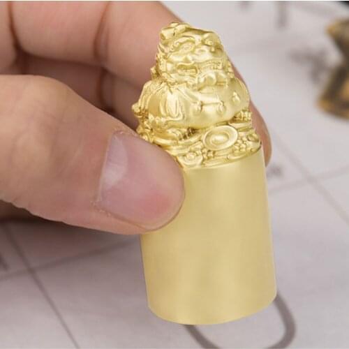 2.5cm Round Chinese Name Stamps Lion Engraved Customized Signature Chop Pure Solid Brass Gold Name Seal Calligraphy Sealing Gift