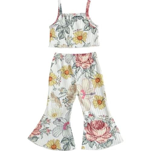 Ma&Baby 18M-6Y Toddler Kid Baby Girl Clothes Set Flower Vest Tops Flare Pants Summer Children Outfits Beach Holiday Costumes