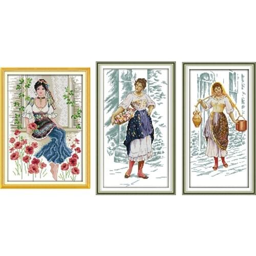 Joy Sunday Working women pattern counted cross-stitch kit 14ct 11ct printed canvas embroidery material set DIY needlework craft