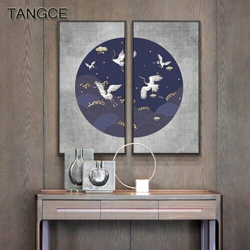 Chinese Style Classical Animal Cloud Cranes Wall Art Canvas Painting Nordic Poster Prints Wall Pictures Living Room Home Decor