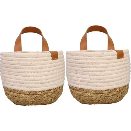 2 Packs Wall Hanging Baskets with Handle Storage Bins,Woven Basket Organizer for Flower Plants,Toys
