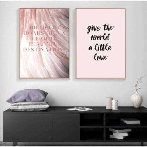 Nordic Abstract Pink Feather letter Woman Face poster Wall Art print Picture Canvas Painting Girls bedroom Living Room Decor