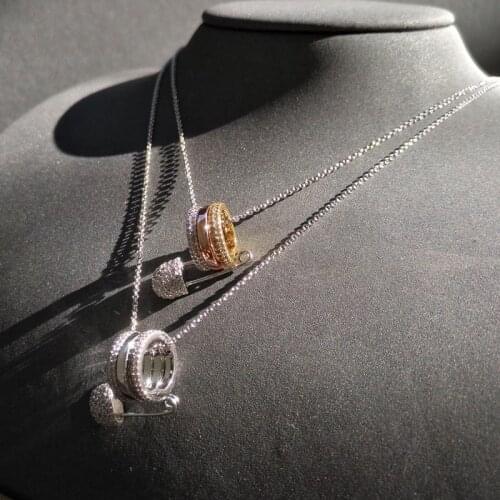 Brand Pure 925 Sterling Silver Jewelry Silver Three-ring Pin Necklace For Women