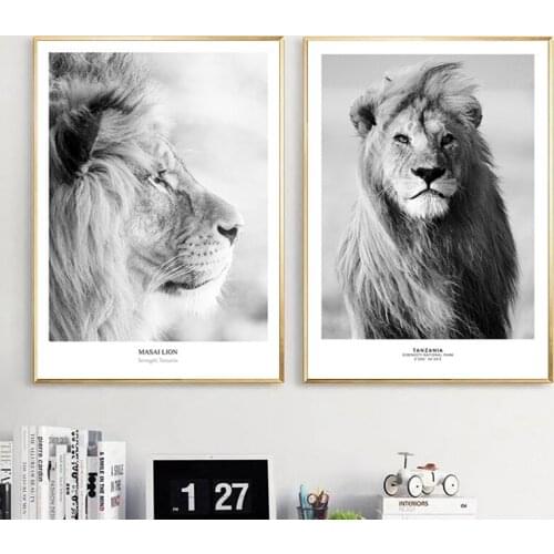 Lion poster and print black and white African lion wall art wildlife animal canvas painting living room modern wall pictures