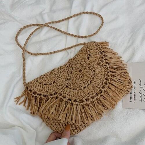 Casual Handbags Beach Travel Girls Crossbody Flap Bags Summer Tassel Straw Shoulder Bag for Women Paper Rope Hook Hand-Woven