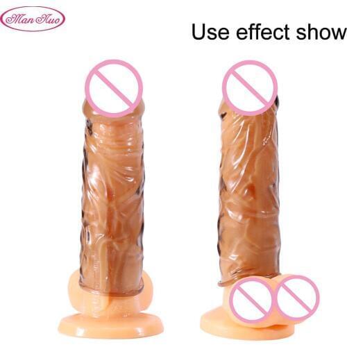 Man Nuo Sexy toy Dick Penis Enlargement Reusable Condoms Penis Extension Sleeves For Adults Intimate Goods Reusable Condom Cock