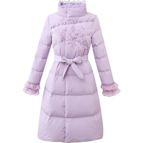 Plus size 3XL!Winter women embroidered Down Padded Girls Ladies slim white duck down coat