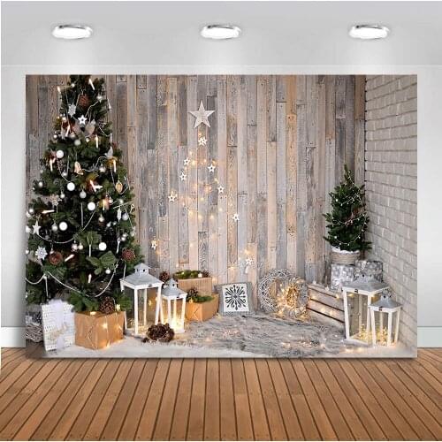 Christmas Backdrop for Photography Christmas Tree Wood Floor Background for Photo Studio Family Party Winter Newborn Birthday