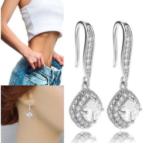 Weight Loss Crystal Drop Earrings Fashion 925 Standard Silver White Magnetic Earrings Fast Lose Weight Keep Slim Bridal Earring