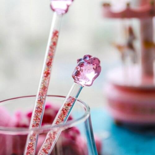 Glass Stirring Rod Household Bar Tools Bar Coffee Cocktail Stick Drink Mixer Cherry Blossom Cat Claw Printed