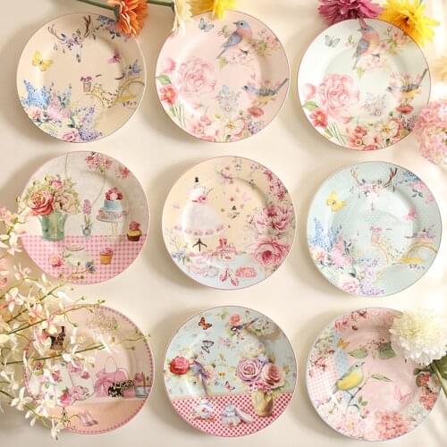 European Country Garden Bone China Western Food Plate Creative Household Ceramic Plate 10.5-inch Steak Plate Cutlery Set