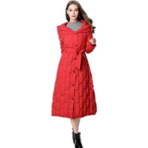TopFurMall)European Women Parkas Down Coats With Hoody Lady Long Outwear Overcoat LF9156