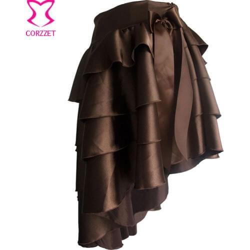 Victorian Asymmetical Ruffle Satin Layered Steampunk Skirt Women Burlesque Skirts Matching Gothic Corsets and Bustiers