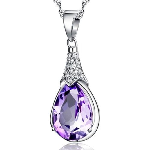 MENGYI Fashion Noble Purple Water Drop Zircon 9 2 5 Pendant Necklace Women Birthday / Anniversary Gift Party Jewelry Wholesale