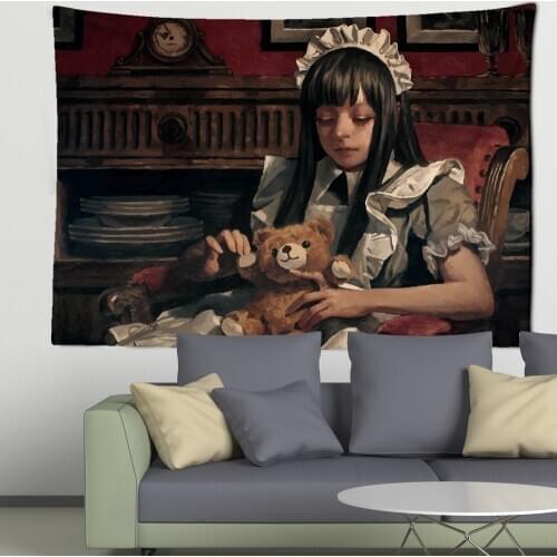 Japanese Maidservant Tapestry Wall Hanging Retro Mandala Bear Bohemia Kawaii Bedroom Dark Wind Wall Home Decor