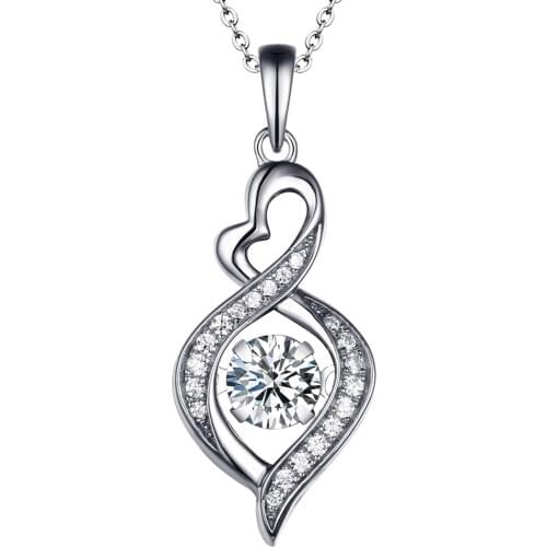 Beautiful Charms Pendant 100% Real 925 Sterling Silver Jewelry Dancing Diamond Heart Dangle Pendant Necklace For Women