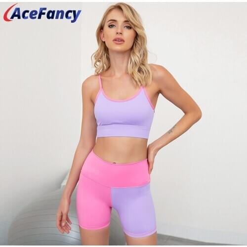 Acefancy Women Patchwork Yoga Set 4264 Gym Set Breathable Yoga Bra Compression Gym Shorts Female Workout Clothes For Women Yoga