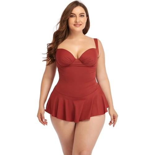 2021 Ladies Swimwear One-Piece Large Size Swimsuit Skirt Solid Color Swimsuit Skin-Friendly Fabric Ladies Swimwear