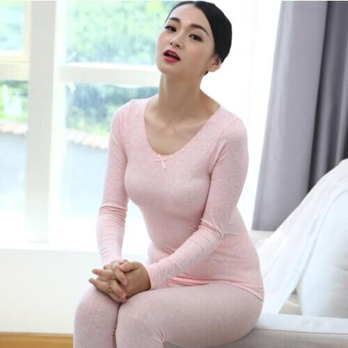 Ladies' colorful cotton thermal underwear girls slim whorl lace base line slim body trim autumn clothes long trousers suit