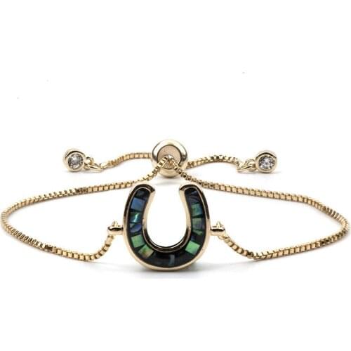 2021 copper micro inlaid jewelry Turkish copper scallop horseshoe full diamond Turquoise telescopic womens Bracelet