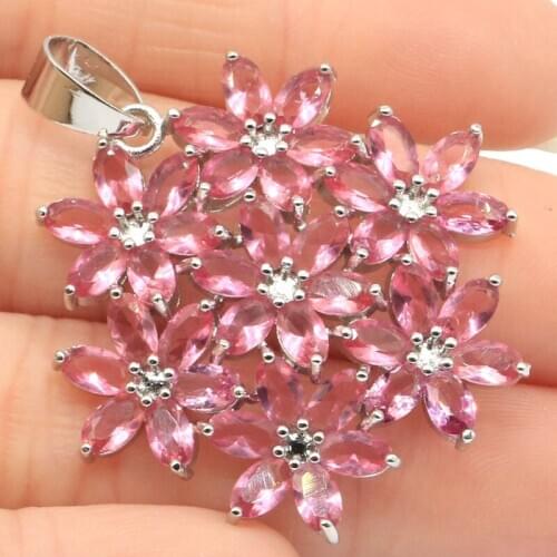 38x35mm Beautiful Flowers Shape Created Pink Tourmaline Gift For Sister Silver Pendant