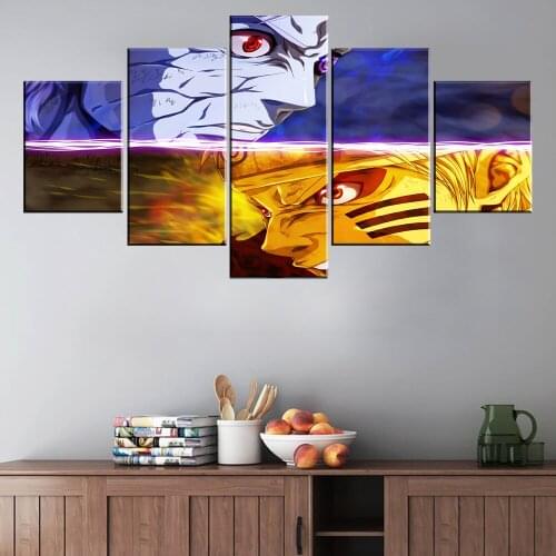 5 Piece Canvas Wall Art Anime Manga Sasuke Figure Painting Home Decor For Living Room Framed Posters Modern Bedroom Decorative