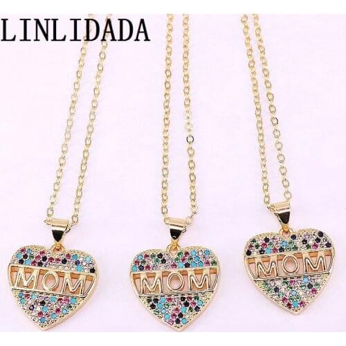 8Pcs Hot Necklace Rainbow Colorful Cz Paved Jewelry Mothers Day Mom Letter Pendant Wholesale