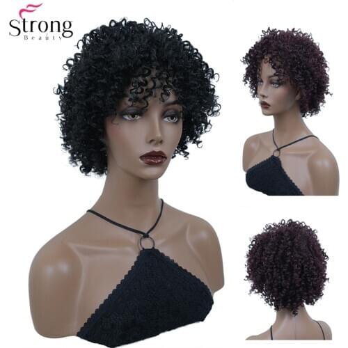 StrongBeauty Afro Kinky Short Curly Synthetic Wigs Hair Wine red /Black Wig Natural
