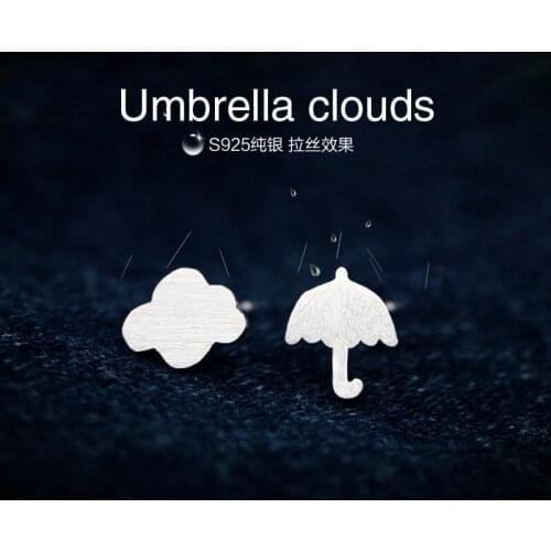 Asymmetric jewelry Real. 925 Sterling Silver Umbrella Clouds stud earrings FOR WOmens GTLE855
