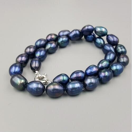 Nouvelle 9-10mm baroque tahiti noir bleu Couleur perle D'eau Douce collier 18 "