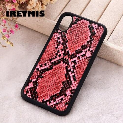 Iretmis 5 5S SE 2020 Phone Cover Cases for iPhone 6 6S 7 8 Plus X Xs Max XR 11 12 MINI Pro Rubber Silicone Neon Pink Snakeskin