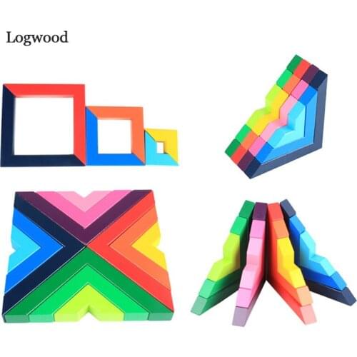 Baby Toy Wooden Building Block Creativity Right angle Colorful Block DIY Chopping Educational Monterssori Rainbow Wooden toys