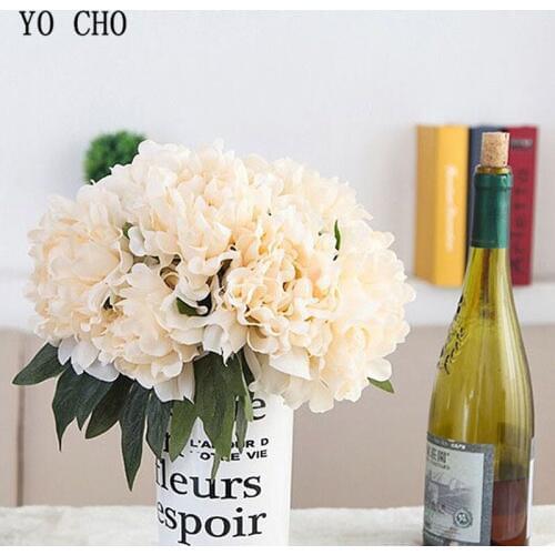 Peonies Artificial Silk Flowers for Home Decor Wedding Bouquet Bride 5 Heads Peonies Fake Flowers Desk Living Room Bedside Decor