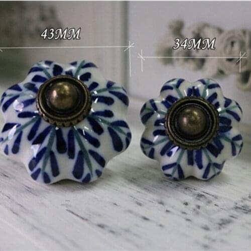 FastE SHIPPING 34mm 43MM Special Hand painted blue and white porcelain Ceramic Knobs Cabinets Cupboard Door Pulls