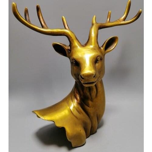 China Antiqued Brass Bronze Stag Deer Head Antlers Ornamen Decoration