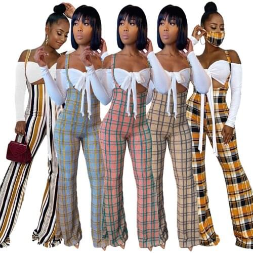 Echoine Womens Sweatsuit Set Off Shoulder Crop Top Plaid Overall Pants Set Active Tracksuit Two Piece Fitness Outfit Streetwear