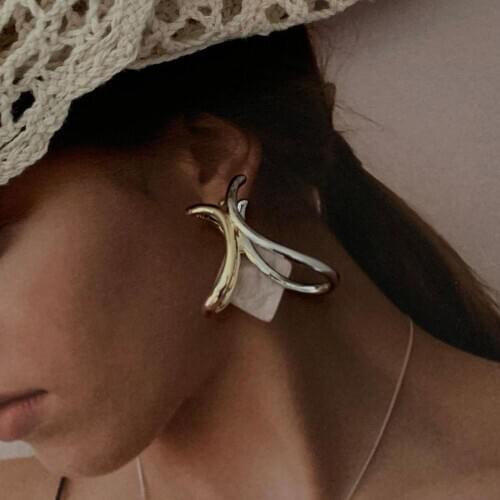 Kpop Retro Hit-color Contrast Style Cross Ear Cuff Punk Wave Line Letter X Clip on Fake Piercing Faux Earrings for Women Cuffs