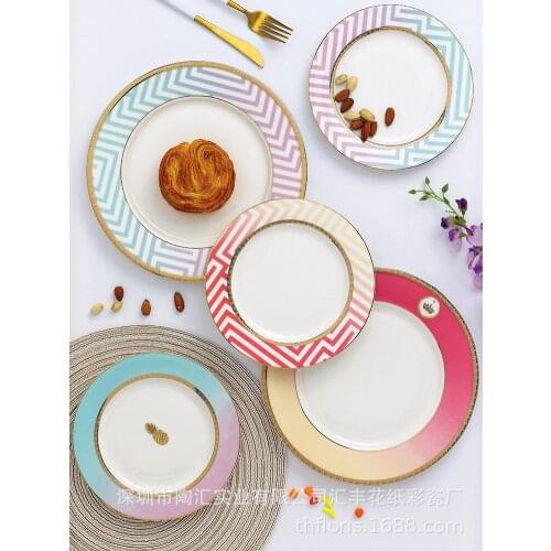 Creative round Golden Edge Steak Plate Dish Creative Nordic Ins Western Cuisine Plate Ceramic Tableware
