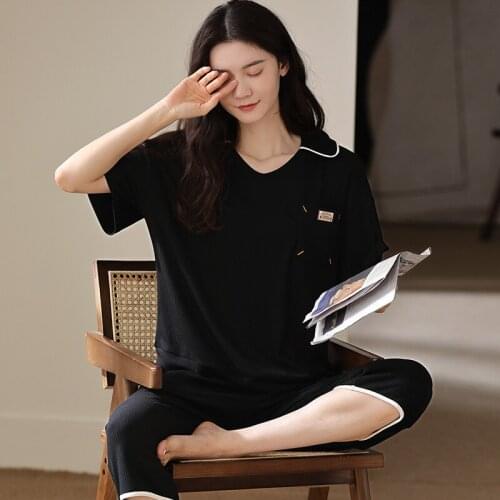 Fashion New Pajamas Women Large Size Short Sleeve Homewear Clothes 3/4 Pant Summer Pyjamas Modal Comfortable Sleepwear Set