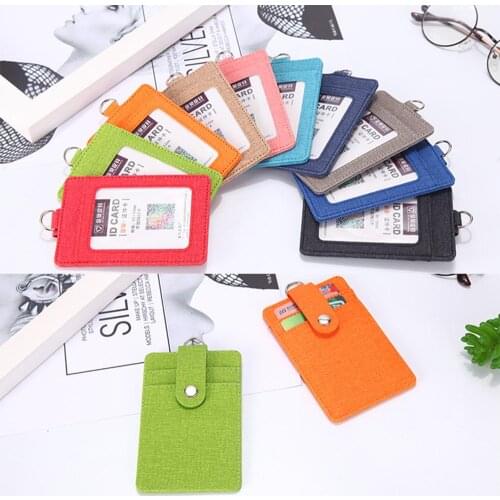 Fashion ID Badge Holder Retractable Lanyards Leather Bus Pass Case Cover slip Men Women Bank Credit Card Holder Strap Cardholder