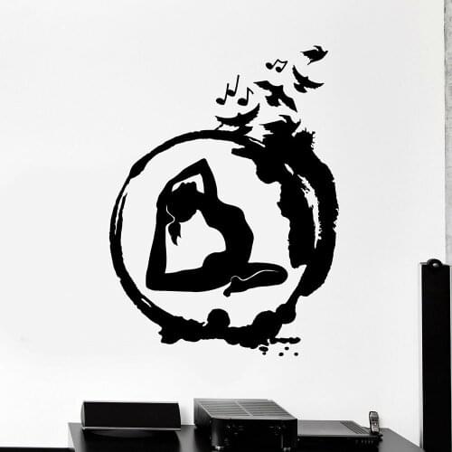 Posture Wall Decal Yoga Zen Circle Birds Meditation Room Interior Decor Vinyl Door Window Stickers Art Removavle Wallpaper E225