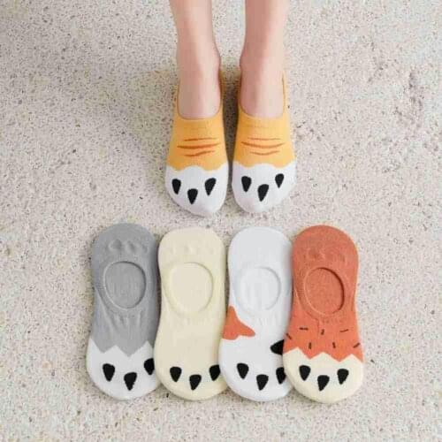 Cartoon Cats Paw Striped Funny Socks Cotton Casual Cut Ankle Short Socks Low Harajuku Socks Invisible Silicone Non-slip Sum N3A5