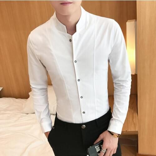 2020 New Korean Fashion Mens Shirts Young Slim Autumn Casual Simple Tops Tops Ladies Pure Color Long Sleeve Shirts
