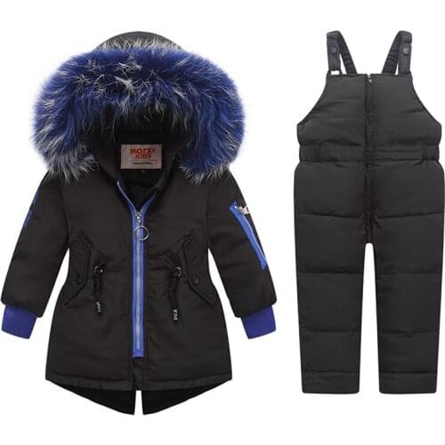 2021 New Winter Baby Girl Down Clothes Boy Ski Suit Snowsuit 2Pcs Set Children Jacket + Overalls Warm Infant Outwear Coat 1-3Y