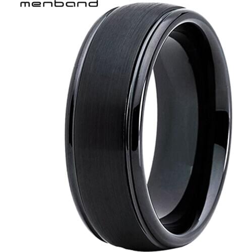 Tungsten Ring Black Wedding Band For Men Women With Domed Grooved And Brushed Finish 8MM Comfort Fit