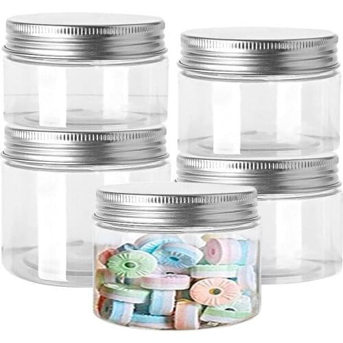 200/300/400/500ml Plastic Storage Jar With Aluminum Lids Herb Food Containers Clear Crafts Pots PET Storage Containers Jars Pots