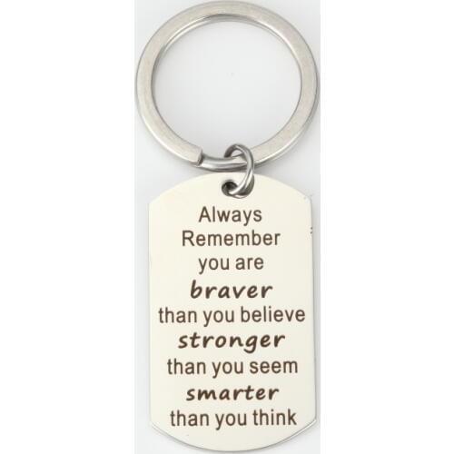 Latest Styles Inspirational Military Card Stainless Steel Key Chain Jewelry Always Rememder you are braver than you Car keychain