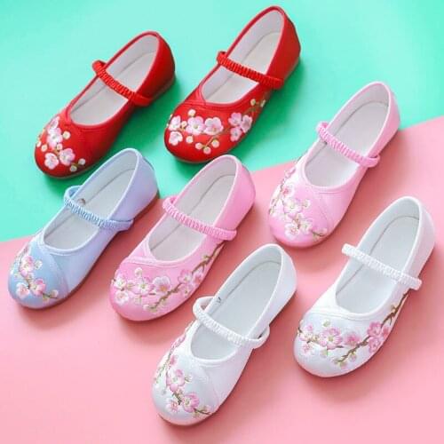 Girls Casual Sneakers Kids Shoes for Childrens Embroidered Cloth Casual Shoes Chinese Style Girls Shoes Dance Shoes