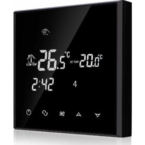 2 pipes 4 pipes Touch Screen Fan coil Programmable Thermostat with Black acrylic